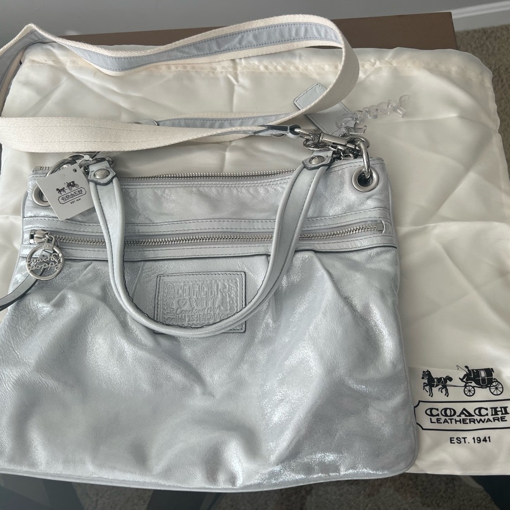 Coach Poppy Silver Purse, Phone Case/Wallet and a Pouch